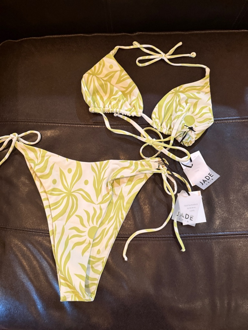Jade Lime Green & White Leaf-Print Bikini Top
